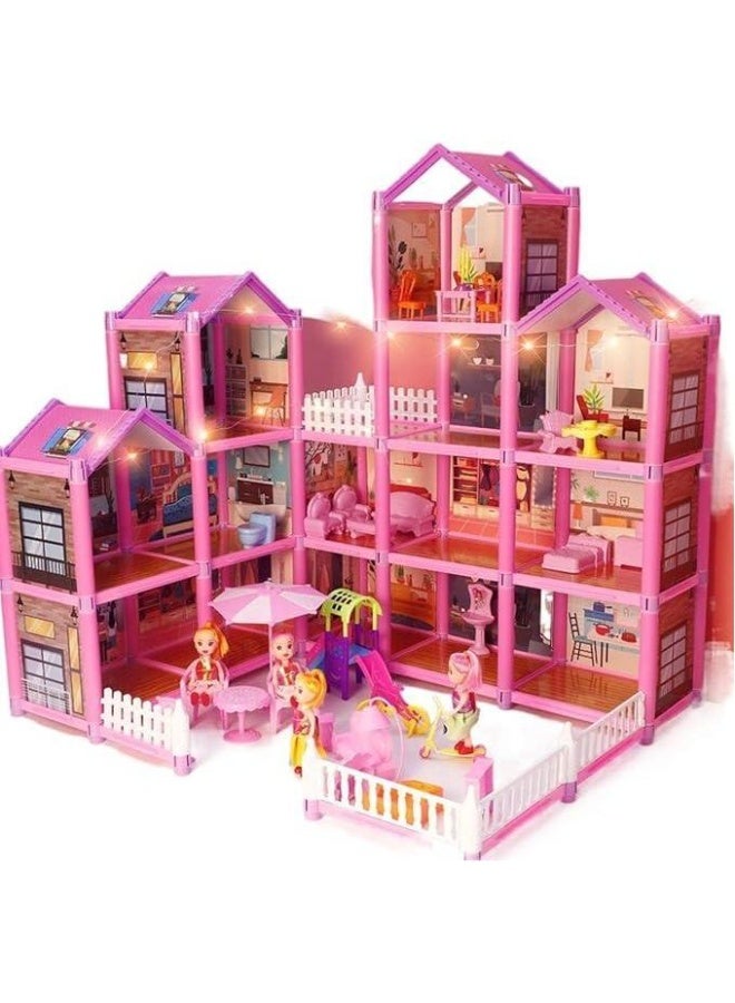 بيت دُمى فاخر بحجم جامبو – تصميم وردي أنيق يحتوي على 14 غرفة مفصلة، يشمل 259 قطعة من الأثاث والدُمى، زلاجة وأرجوحة، بقياس 60x48x61 سم، سهل التركيب، مثالي للبنات من عمر 3 سنوات وأكثر، لعبة تخيلية وهدايا مميزة - Image 3