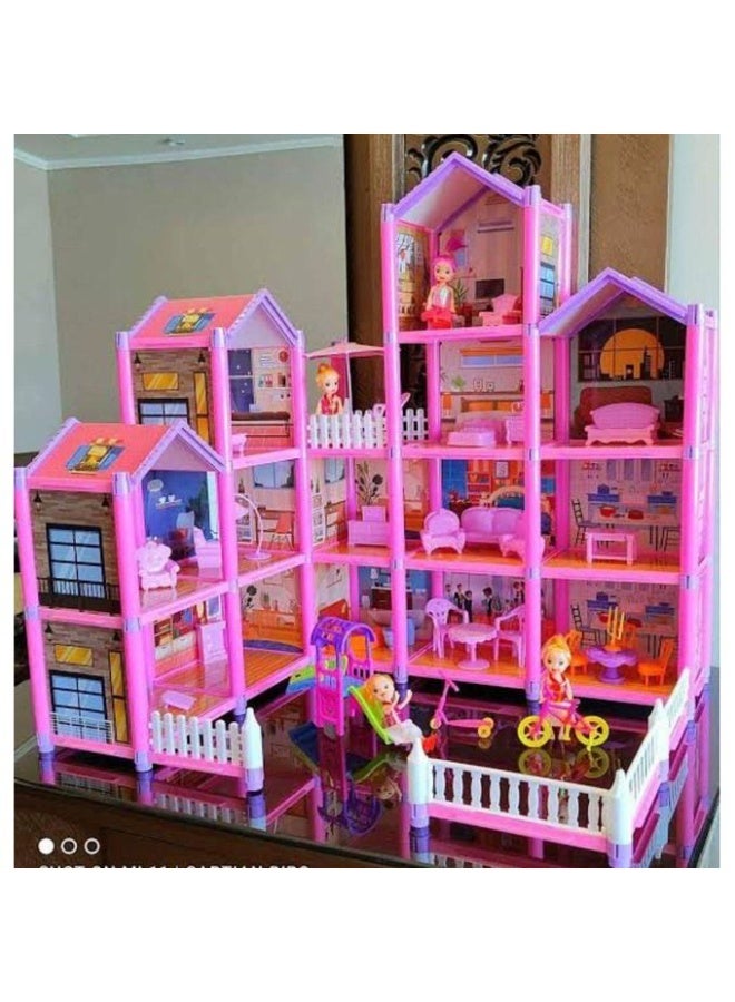 بيت دُمى فاخر بحجم جامبو – تصميم وردي أنيق يحتوي على 14 غرفة مفصلة، يشمل 259 قطعة من الأثاث والدُمى، زلاجة وأرجوحة، بقياس 60x48x61 سم، سهل التركيب، مثالي للبنات من عمر 3 سنوات وأكثر، لعبة تخيلية وهدايا مميزة - Image 2