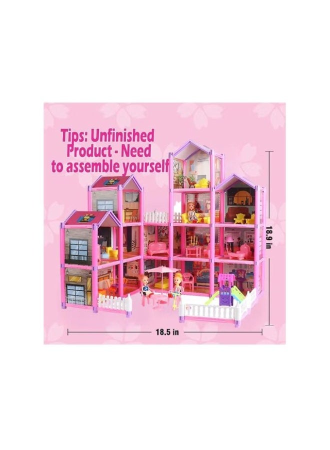 بيت دُمى فاخر بحجم جامبو – تصميم وردي أنيق يحتوي على 14 غرفة مفصلة، يشمل 259 قطعة من الأثاث والدُمى، زلاجة وأرجوحة، بقياس 60x48x61 سم، سهل التركيب، مثالي للبنات من عمر 3 سنوات وأكثر، لعبة تخيلية وهدايا مميزة - Image 4