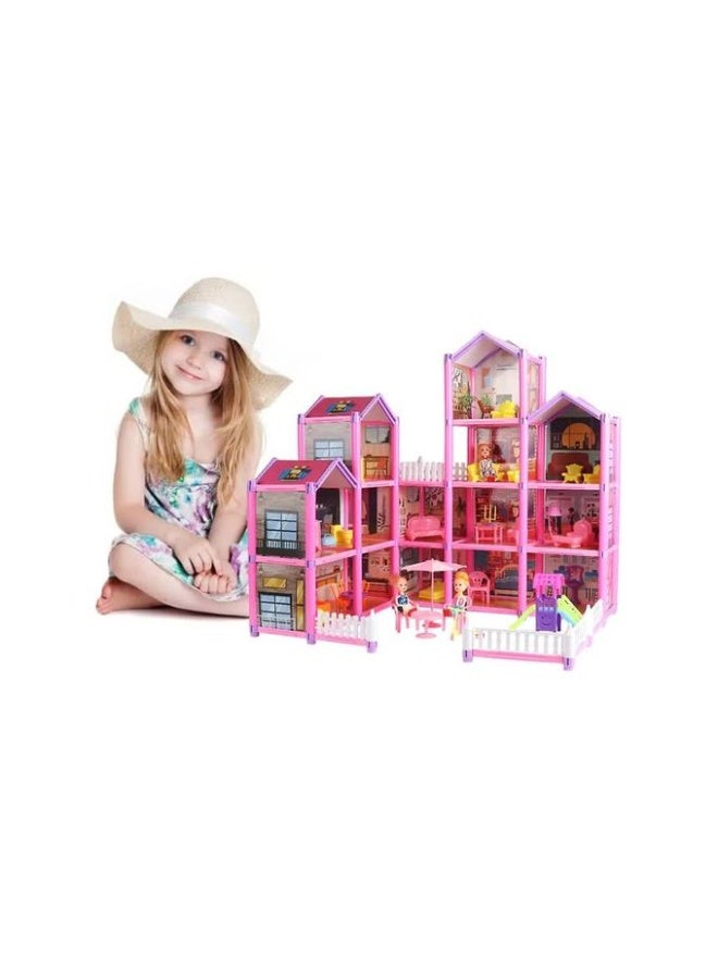 بيت دُمى فاخر بحجم جامبو – تصميم وردي أنيق يحتوي على 14 غرفة مفصلة، يشمل 259 قطعة من الأثاث والدُمى، زلاجة وأرجوحة، بقياس 60x48x61 سم، سهل التركيب، مثالي للبنات من عمر 3 سنوات وأكثر، لعبة تخيلية وهدايا مميزة - Image 5