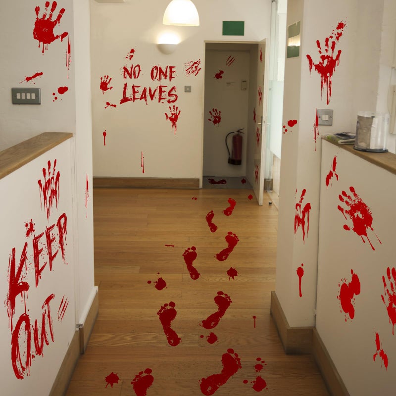 Halloween WindowClingsDecorations BloodyHandprintFootprint Stickers Scary Halloween Party IndoorOutdoor Decoration for Windows Car 12 Sheets