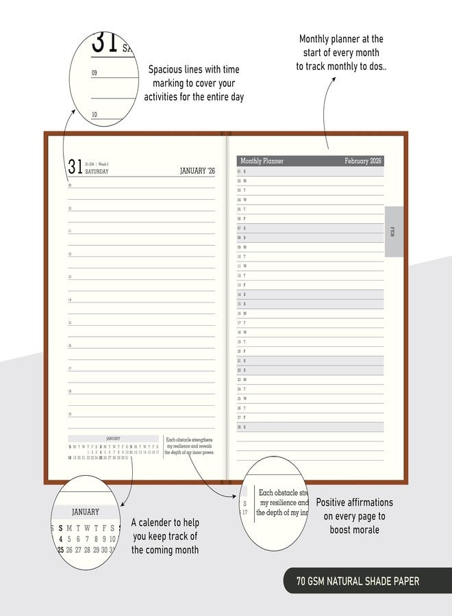 Scholar New Year 2026 CHANCELLOR Diary - 70 GSM Smooth Natural Shade Paper | Month Cut | One Date a Page (Sunday Separate) | Rich Leather Finish PU Cover with Golden Edges | Premium Daily Planner (A5) - Image 5