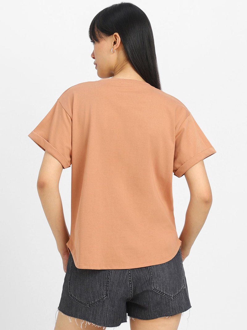 JUNEBERRY® Pure 100% Cotton Oversized Loose Baggy Fit Round Neck with Drop Shoulder Cork & Lilac Half Sleeves Boyfriend T-Shirt for Women & Girls (PO2_BF_46CR_42LL_XXL) - Image 4