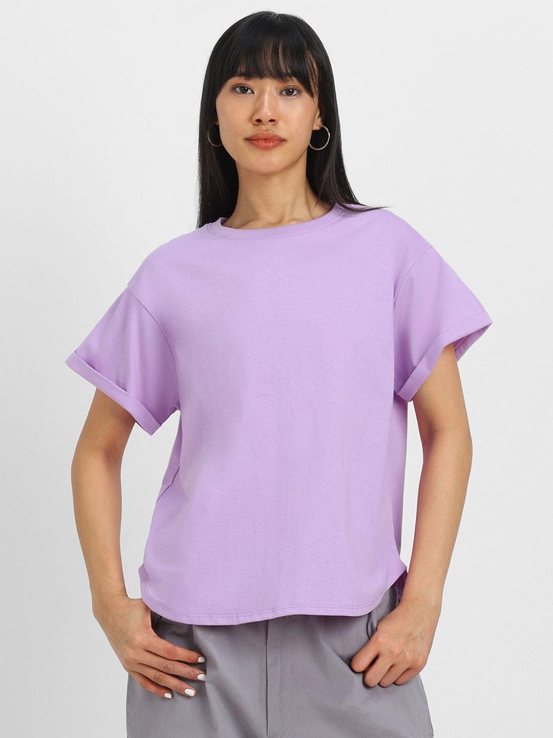 JUNEBERRY® Pure 100% Cotton Oversized Loose Baggy Fit Round Neck with Drop Shoulder Cork & Lilac Half Sleeves Boyfriend T-Shirt for Women & Girls (PO2_BF_46CR_42LL_XXL) - Image 5