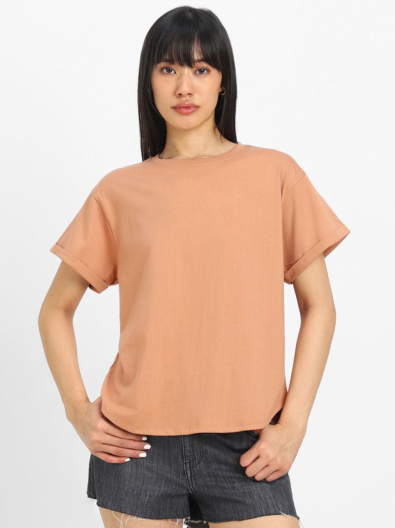 JUNEBERRY® Pure 100% Cotton Oversized Loose Baggy Fit Round Neck with Drop Shoulder Cork & Lilac Half Sleeves Boyfriend T-Shirt for Women & Girls (PO2_BF_46CR_42LL_XXL) - Image 2