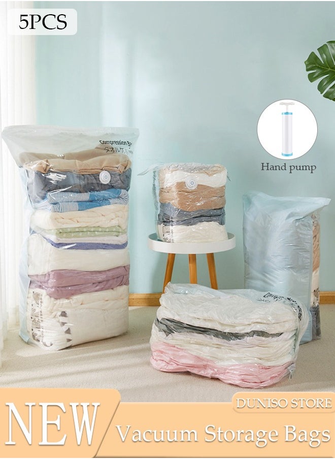 DUNISO Vacuum Space Saver Bag, 5 Pack Large Size Reusable Vacuum Storage Bag(100 x 70 x 32 cm), Simple Style Three-dimensional Bag with Hand Pump, Suitable for cotton quilt, blanket, clothing  - Image 1
