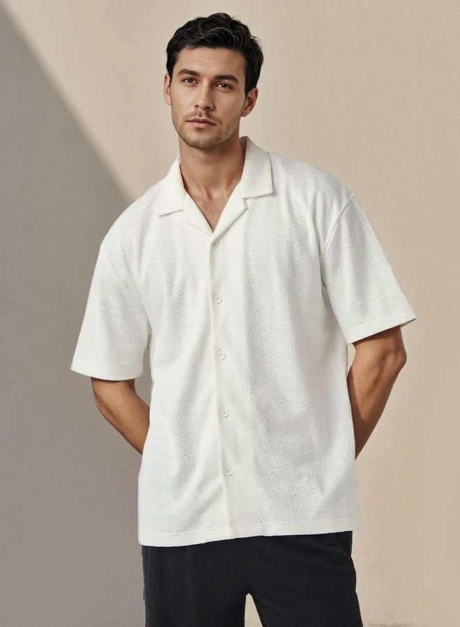 Iconic Iconic Regular Fit Textured Shirt with Camp Collar