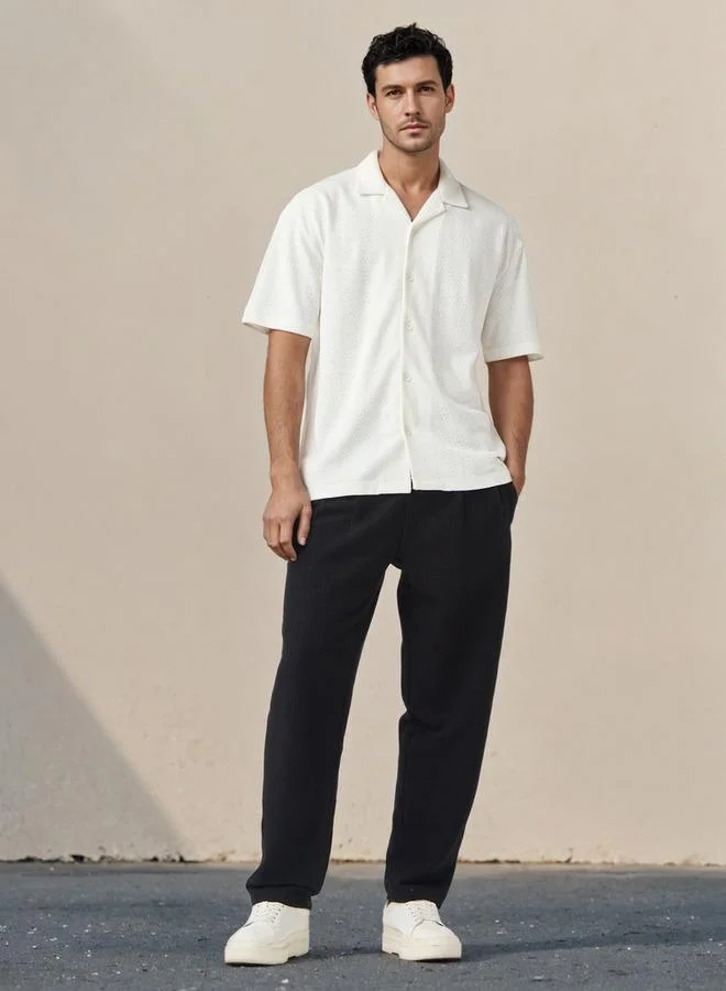 Iconic Iconic Regular Fit Textured Shirt with Camp Collar