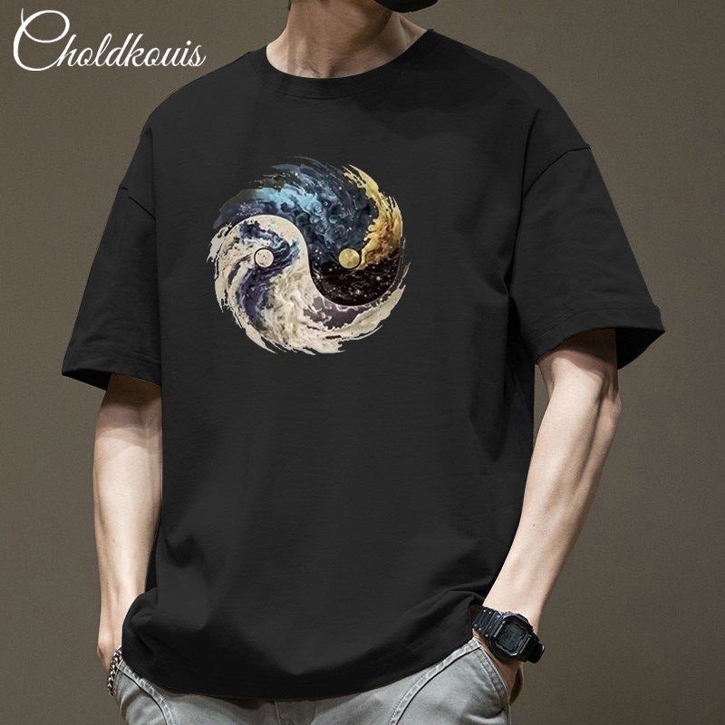 2025 new summer trend short-sleeved T-shirt for men and women Instagram pure cotton half-sleeved loose top clothing simple print men - Image 1