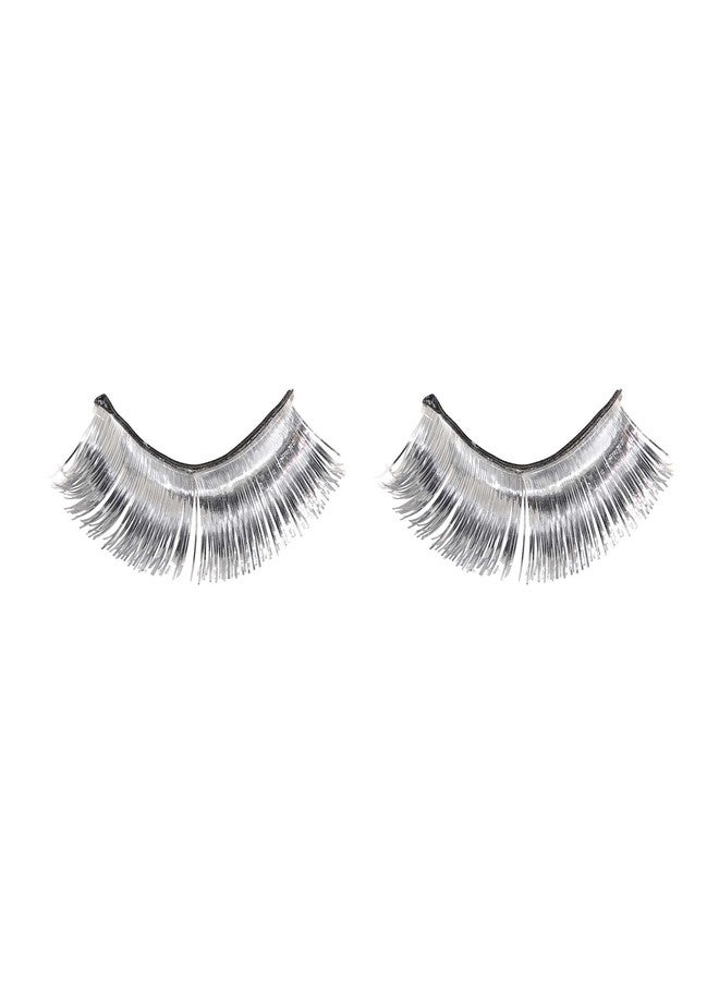Amscan Silver Tinsel False Eyelashes - 0.5" x 1" (1 Pair) - Stunning Lashes For Parties & Festivals - Image 1