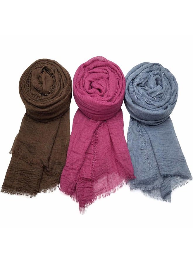 MANSHU 6 PCS Women Soft Shawl Long Scarf and Wrap, Big Head Scarf - Green, Dark Brown, Rose Red, Brown, Grey, Blue, L - Image 3