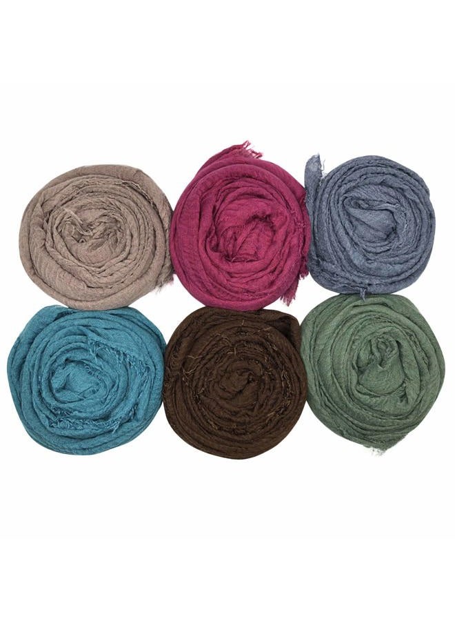 MANSHU 6 PCS Women Soft Shawl Long Scarf and Wrap, Big Head Scarf - Green, Dark Brown, Rose Red, Brown, Grey, Blue, L - Image 1