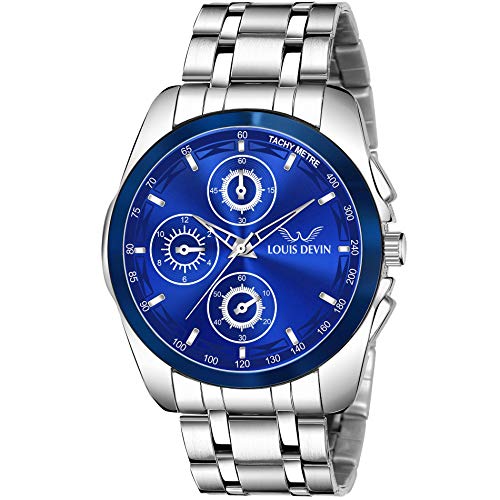LOUIS DEVIN LD-G036-BLUE Metal Chain Analog Wrist Watch for Men - Image 1