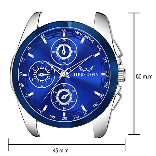 LOUIS DEVIN LD-G036-BLUE Metal Chain Analog Wrist Watch for Men - Image 3