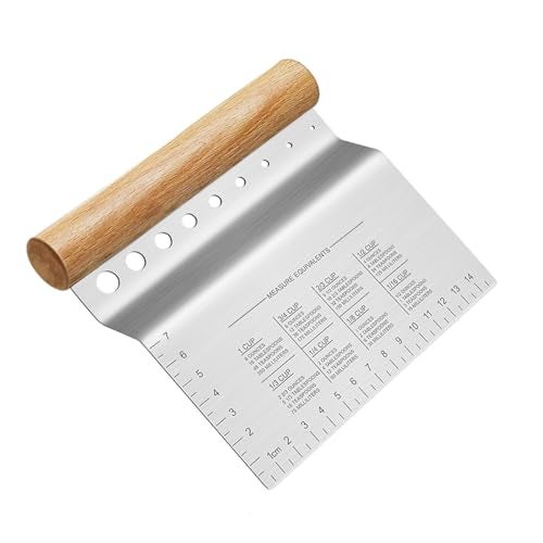 ALLTOP كاشط العجين من الفولاذ المقاوم للصدأ مع قاطع ومفرمة مع مزيل أوراق الأعشاب أداة متعددة الاستخدامات للمطبخ مع مسطرة مقياس 1 عبوة