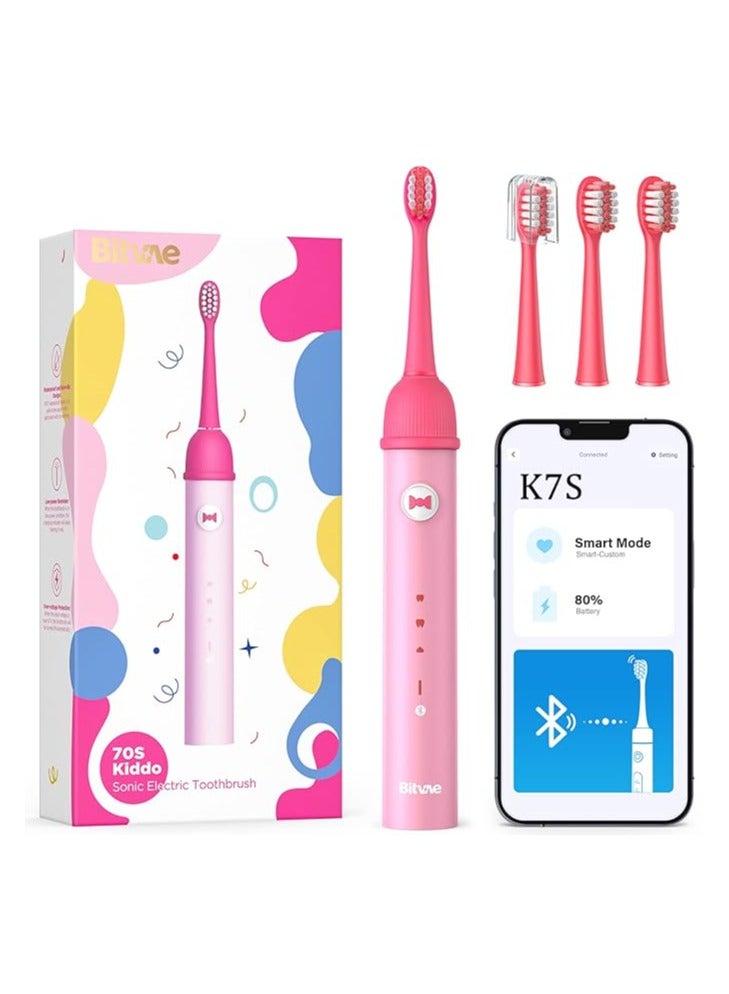 بيتفي Kids Electric Toothbrush, Bitvae Children Toothbrush with Pressure Sensor, Soft Pink Toothbrush Rechargeable for Teens Girls Boys, Bluetooth, 3 Modes, 2-Min Timer, Using for 100 Days, Age 4+ - Image 1