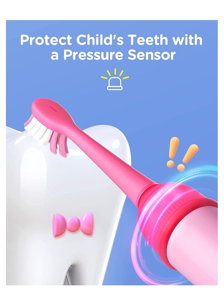 بيتفي Kids Electric Toothbrush, Bitvae Children Toothbrush with Pressure Sensor, Soft Pink Toothbrush Rechargeable for Teens Girls Boys, Bluetooth, 3 Modes, 2-Min Timer, Using for 100 Days, Age 4+ - Image 2