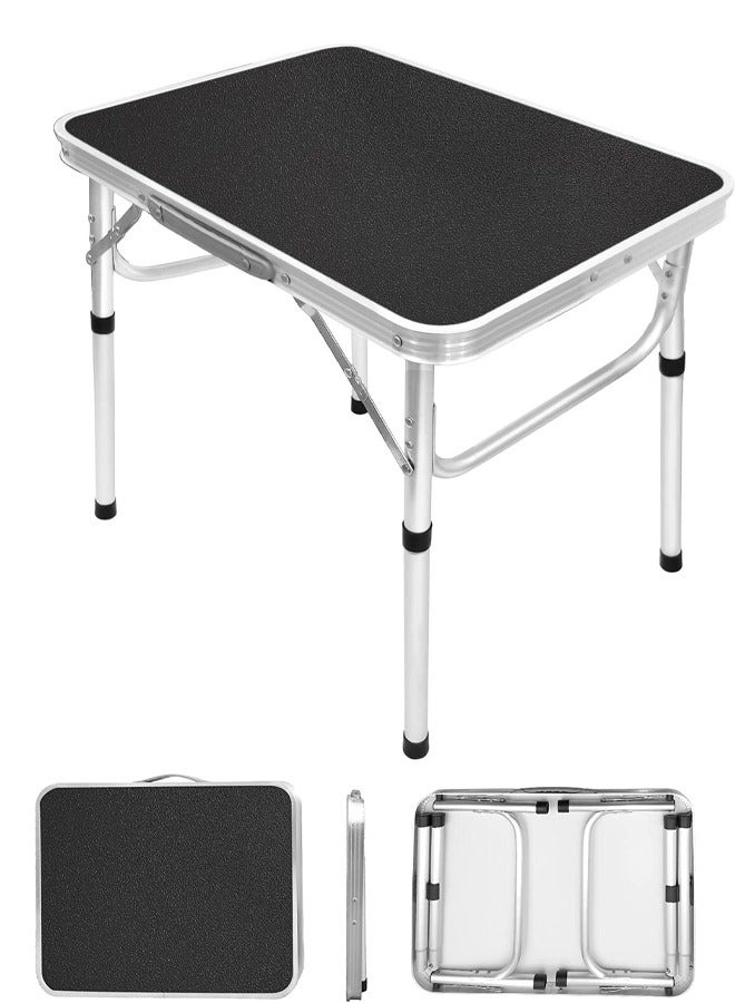 founder Folding Table, Portable Lightweight Folding Camping Table, Aluminum Small Folding Table Portable with Handle, Adjustable Height for Picnic, Party, BBQ, Black - Image 1
