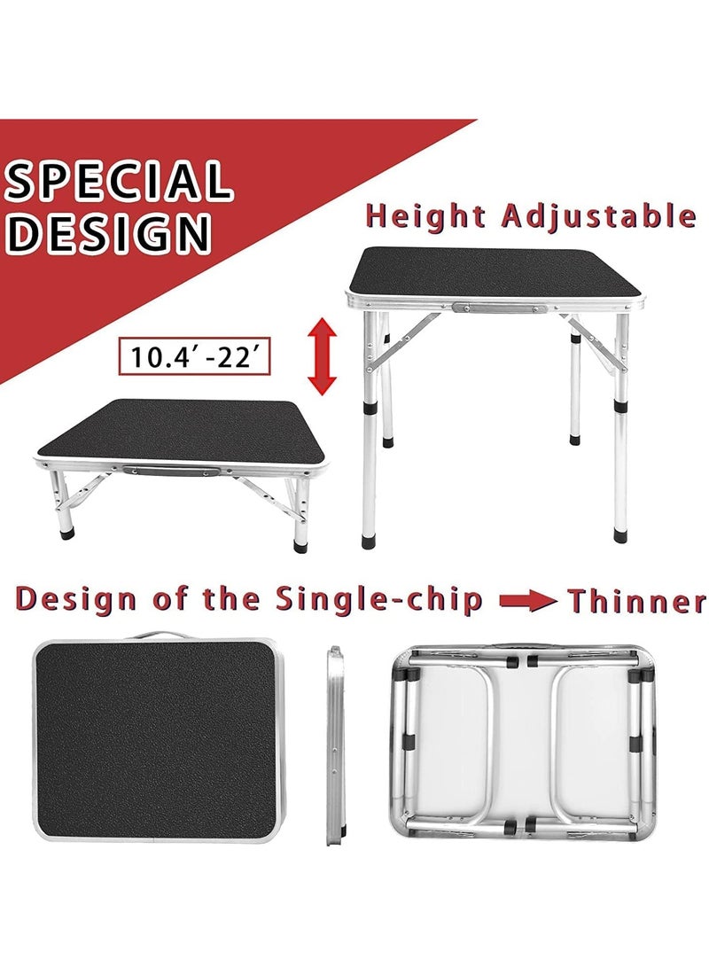 founder Folding Table, Portable Lightweight Folding Camping Table, Aluminum Small Folding Table Portable with Handle, Adjustable Height for Picnic, Party, BBQ, Black - Image 2