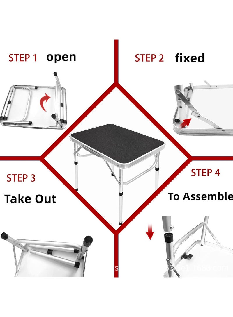 founder Folding Table, Portable Lightweight Folding Camping Table, Aluminum Small Folding Table Portable with Handle, Adjustable Height for Picnic, Party, BBQ, Black - Image 4