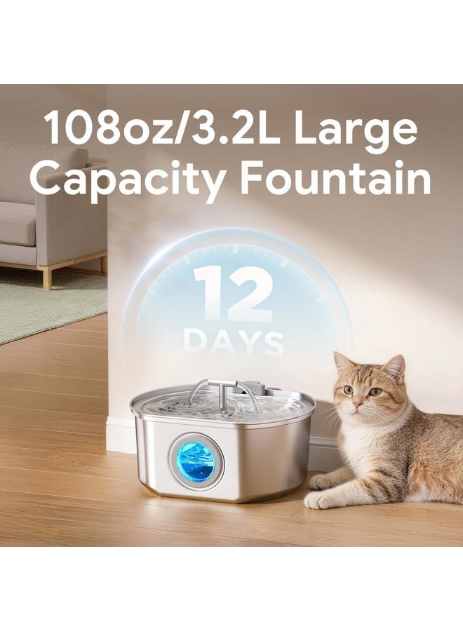 Neareal Cat Water Fountain Stainless Steel - Pet Drinking Fountain for Cats Indoor - 3.2L/108oz Automatic Water Dispenser with Watering Level Window (4 Filter) - Image 5