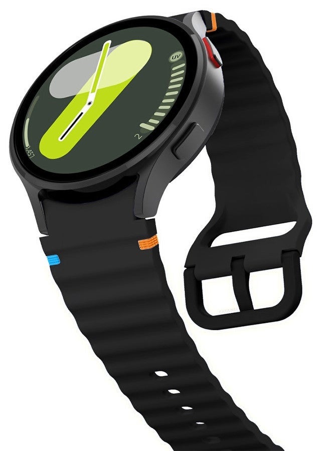 (لساعة سامسونج جالكسي 7 / ساعة سامسونج جالكسي 6) سوار رياضي من السيليكون مع خط منسوج مزخرف بتصميم متين ورياضي للرجال والنساء باللون الأسود - Image 4