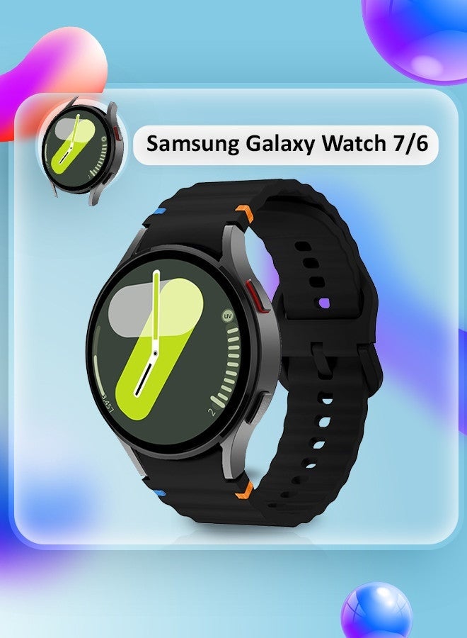 (لساعة سامسونج جالكسي 7 / ساعة سامسونج جالكسي 6) سوار رياضي من السيليكون مع خط منسوج مزخرف بتصميم متين ورياضي للرجال والنساء باللون الأسود - Image 3