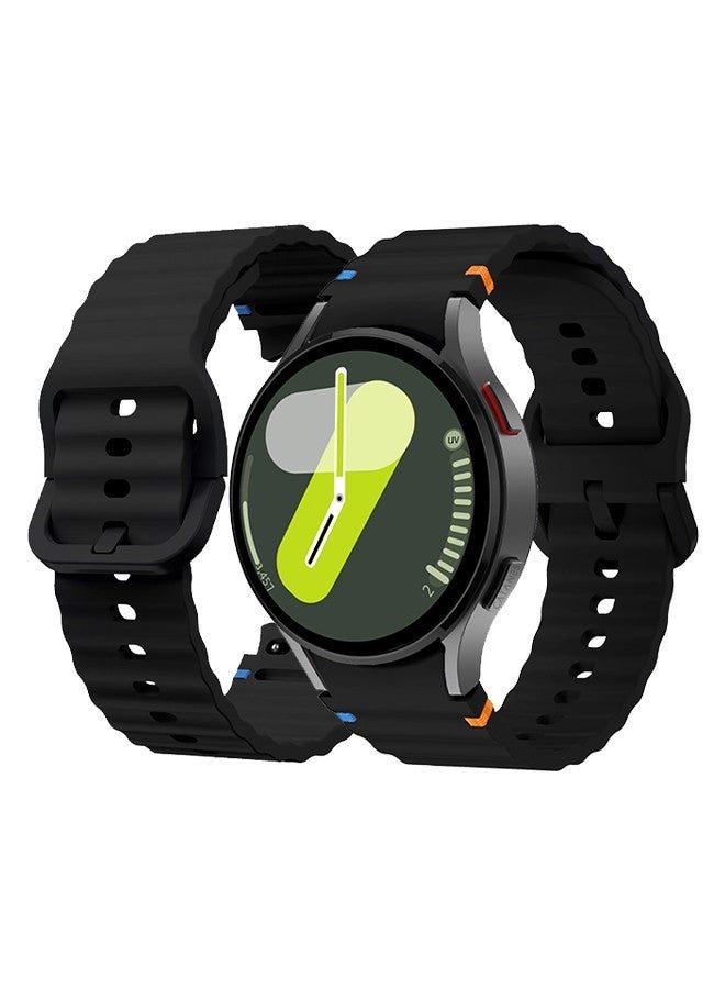 (لساعة سامسونج جالكسي 7 / ساعة سامسونج جالكسي 6) سوار رياضي من السيليكون مع خط منسوج مزخرف بتصميم متين ورياضي للرجال والنساء باللون الأسود - Image 2