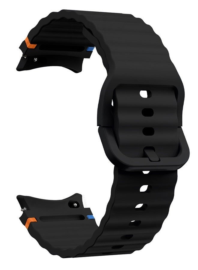 (لساعة سامسونج جالكسي 7 / ساعة سامسونج جالكسي 6) سوار رياضي من السيليكون مع خط منسوج مزخرف بتصميم متين ورياضي للرجال والنساء باللون الأسود - Image 1