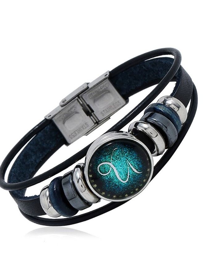 5esha Constellations Leather Zodiac Sign With Beads Punk Bracelet (Capricorn) - Image 1