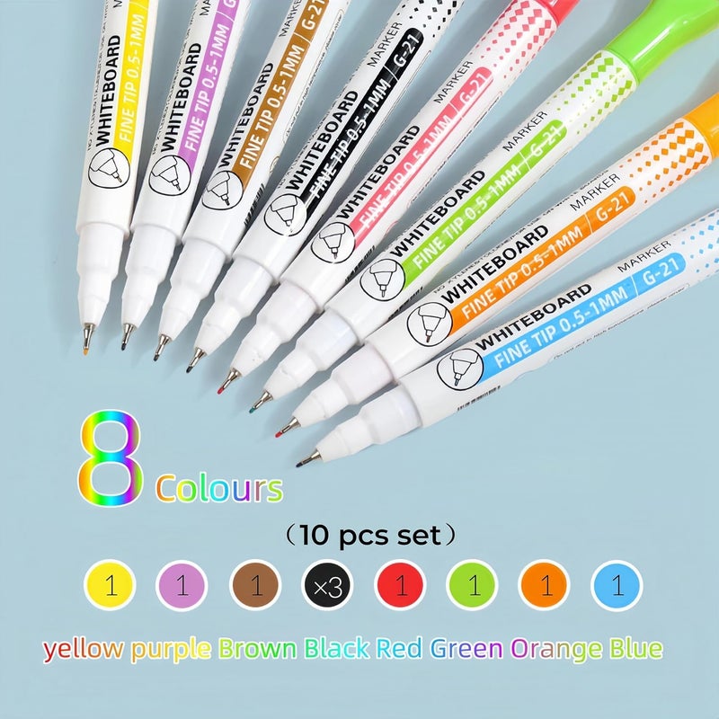 KASTWAVE 0.5mm Fine Tip Dry Erase Markers, 10-Color Set with Magnetic Eraser, Ultra-Fine Whiteboard Markers for Calendar, Notebooks, and Notepads, Multicolor - Image 4