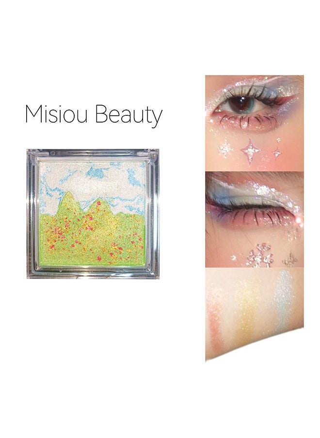 Misiou Beauty Landscape eyeshadow tray, waterproof, color, pearl, stage, white clouds blue sky green grassland #01  - Image 1