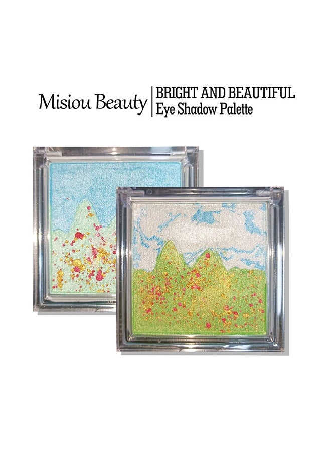 Misiou Beauty Landscape eyeshadow tray, waterproof, color, pearl, stage, white clouds blue sky green grassland #01  - Image 2