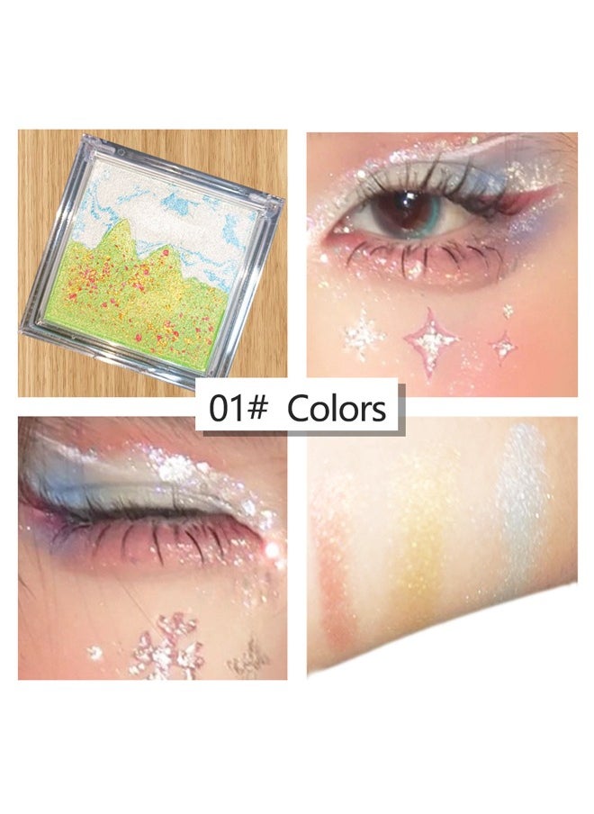 Misiou Beauty Landscape eyeshadow tray, waterproof, color, pearl, stage, white clouds blue sky green grassland #01  - Image 4