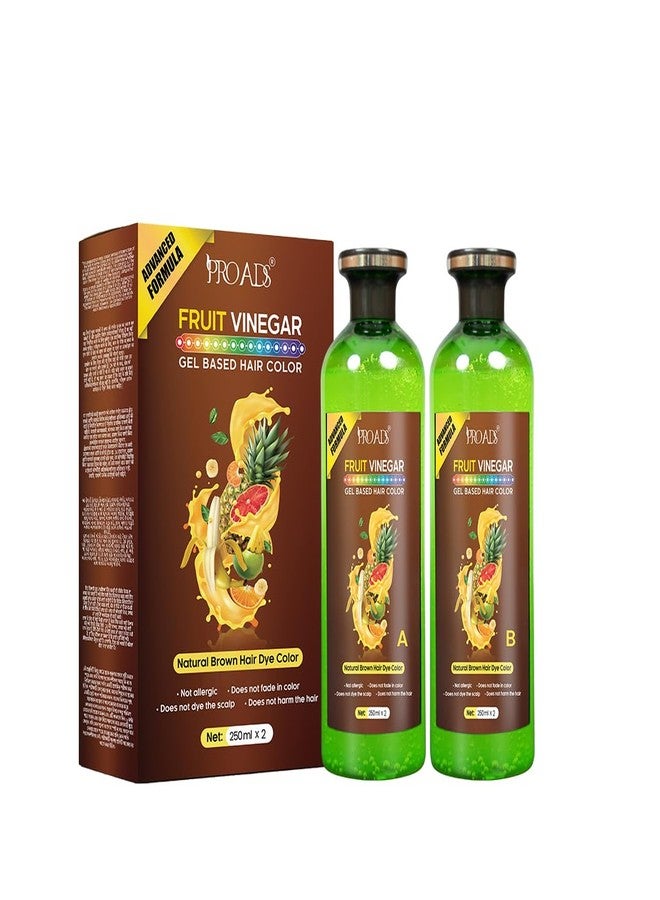 PRO ADS PROADS Fruit Vinegar Natural Brown Gel-Based Hair Color | Brown Shade for Men & Women | Smooth Non-Drip Gel Formula with Natural Shine Boost | Quick 10 Minute Application, 500mlx2(1000ml) - Image 1