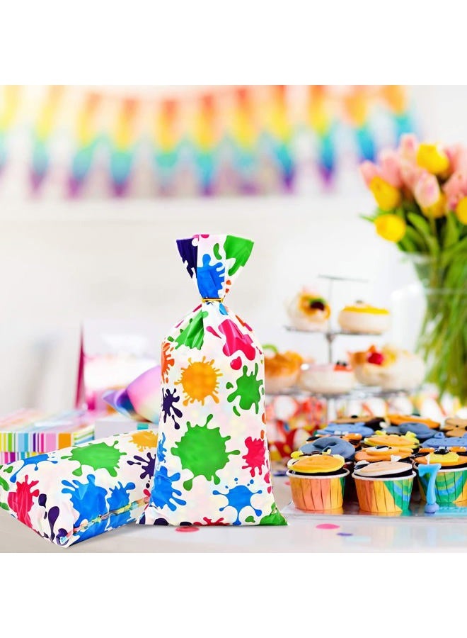 Lecpeting 100 Pcs Artist Paint Treat Bags Colorful Paint Splatter Print Cellophane Candy Bags Plastic Goodie Storage Bags Art Painting Party Favor Bags with Twist Ties for Artist Painting Theme Birthday Party - Image 5