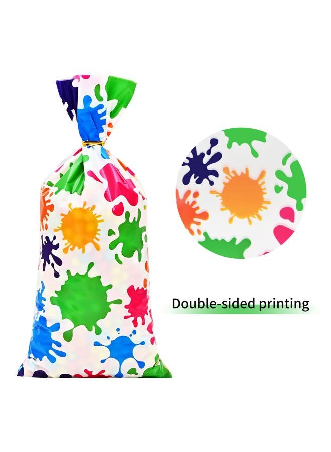Lecpeting 100 Pcs Artist Paint Treat Bags Colorful Paint Splatter Print Cellophane Candy Bags Plastic Goodie Storage Bags Art Painting Party Favor Bags with Twist Ties for Artist Painting Theme Birthday Party - Image 3