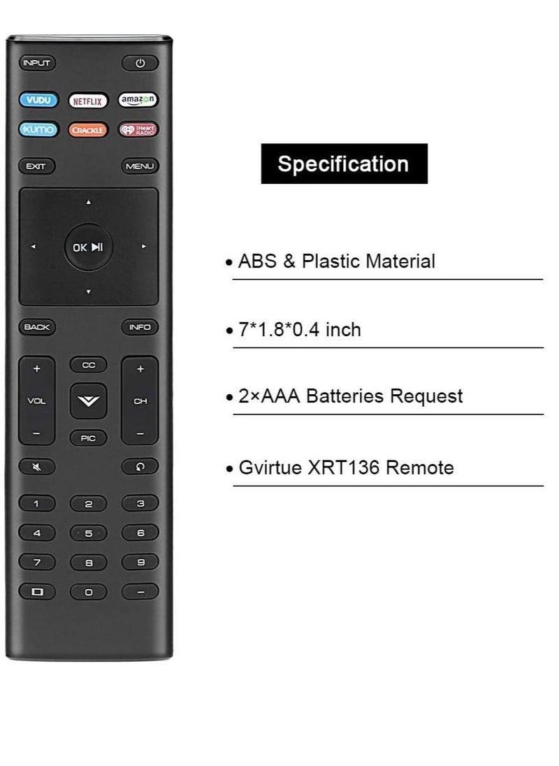Generic - XRT136 Replacement Remote Control for Vizio D E M P Series Smart TVs with Netflix/Vudu/Xumo/le/iHeart Radio Keys D50F-F1 D24F-F1 D43F-F1 E43-E2 E60-E3 E75-E1 P55-E1 - Image 1