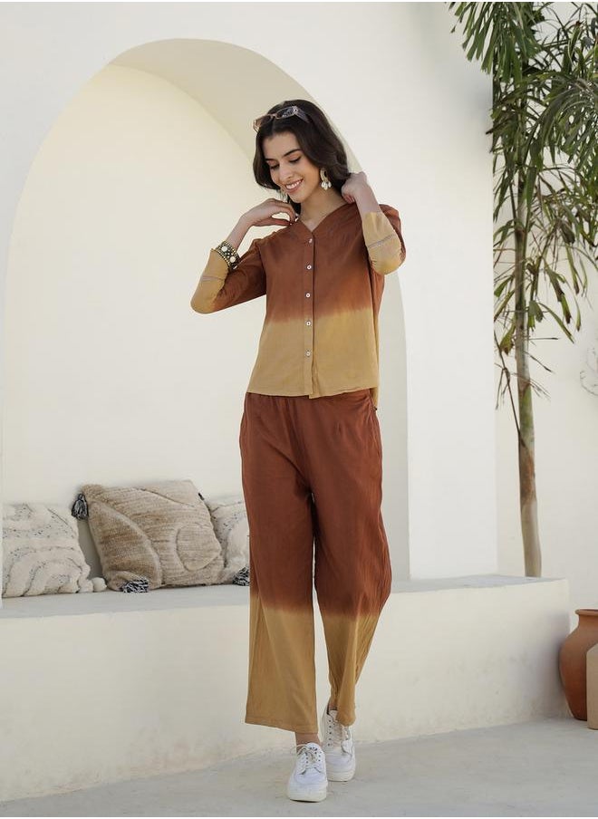 sanskrutihomes Dip Dye Printed Cotton Shirt and Pyjama Set by Styli  - Image 3