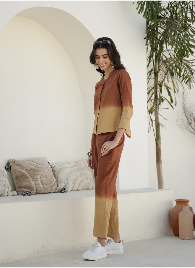 sanskrutihomes Dip Dye Printed Cotton Shirt and Pyjama Set by Styli  - Image 4
