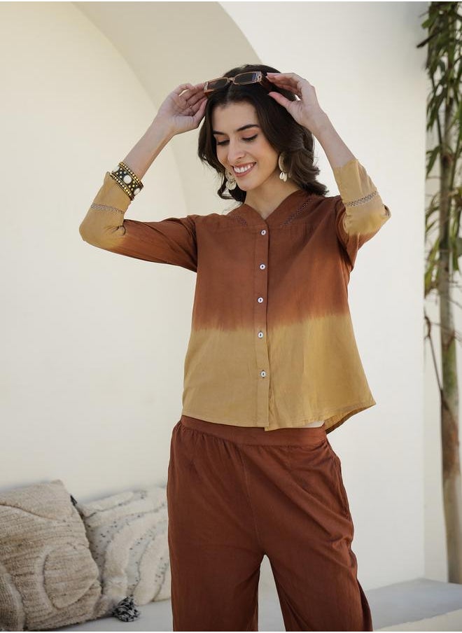 sanskrutihomes Dip Dye Printed Cotton Shirt and Pyjama Set by Styli  - Image 5