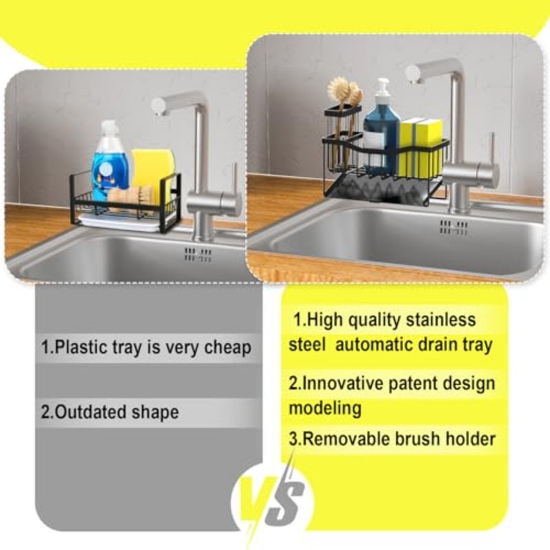 Sink Caddy Sponge Holder for Kitchen with Brush Holder and Stainless Steel Self Drain Tray, Rustproof Kitchen Sink Organizer for Sponge, Soap Dispenser Storage Accessories - Image 4
