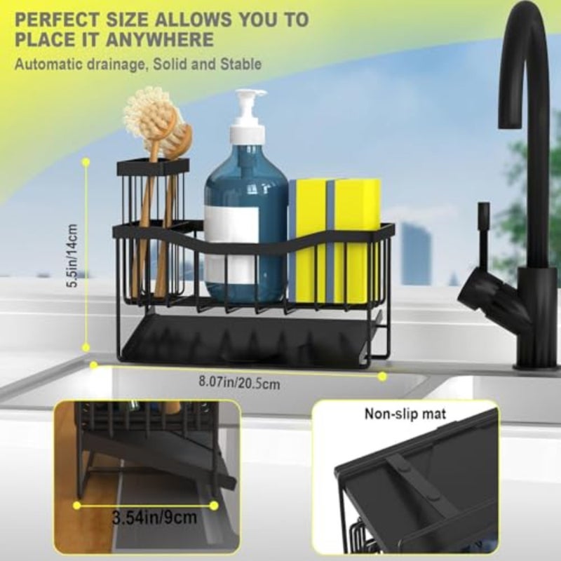 Sink Caddy Sponge Holder for Kitchen with Brush Holder and Stainless Steel Self Drain Tray, Rustproof Kitchen Sink Organizer for Sponge, Soap Dispenser Storage Accessories - Image 5
