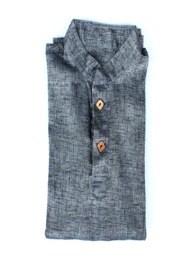 Trender Ethnic Wear Grey Cotton Blend Full Sleeves Plain Kurta Set for Kids - Image 2