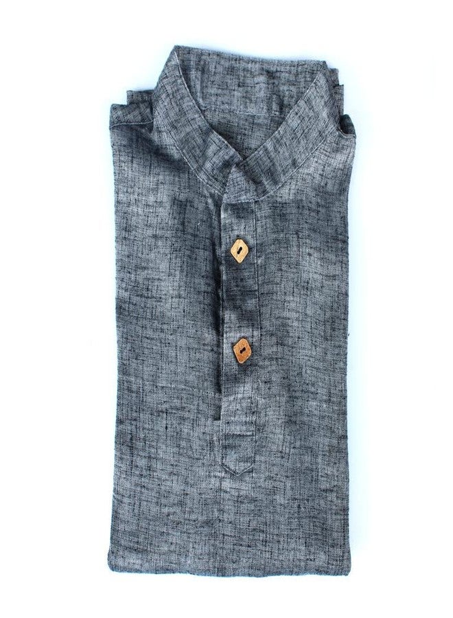 Trender Ethnic Wear Grey Cotton Blend Full Sleeves Plain Kurta Set for Kids - Image 3