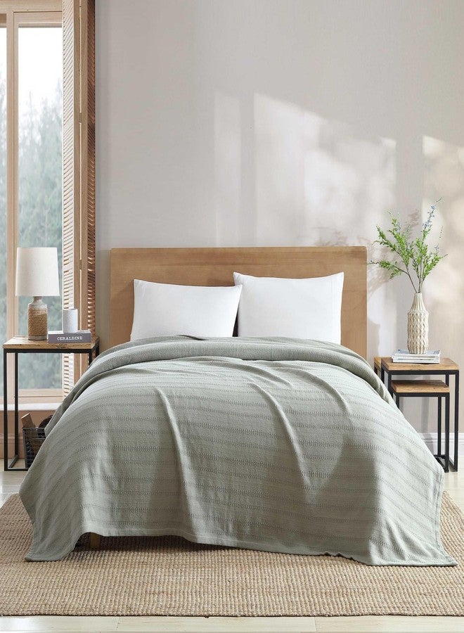 إدي بوار إيدي باور - بطانية بحجم مزدوج، مصنوعة من القطن بنسبة 100%، تتميز بملمس ناعم طبيعي، وزنها 400 جرام/متر مربع، بطانية مناسبة للأريكة أو السرير (نسيج مخطط أخضر متنوع) - Image 2