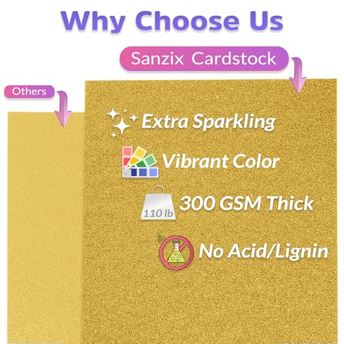 SANZIX 30 Sheets Gold Glitter Cardstock Paper 12x12" 110lb 300 GSM-Premium Gitter Sparkle Paper for Cricut, Christmas Cards, Scrapbook, DIY Crafts, Custom Cards, Decor & Gifts - Image 3