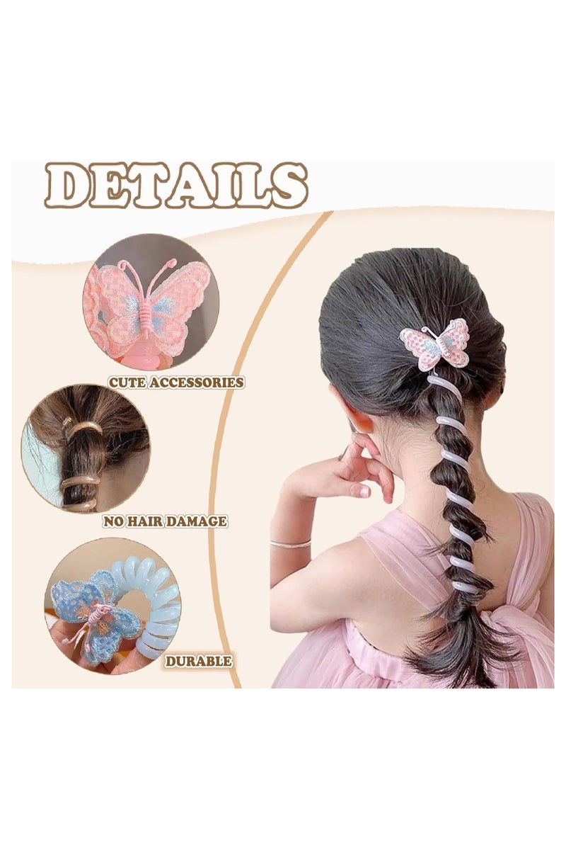 ربطات شعر على شكل سلك هاتف على شكل فراشة، مع أربطة مطاطية وطول قابل للتعديل (قطعتان - أخضر) - Image 3