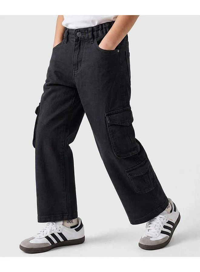 Primo Gino Primo Gino Woven Full Length Solid Jeans with Cargo Pockets - Black