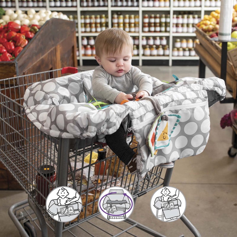 Boppy Preferred Shopping Cart Cover for Baby - 360Â° Coverage Cart Cover for Babies with Integrated Storage Pouch and Safety Harness, Washable, 6 Month & Up - Gray Jumbo Dots - Image 3